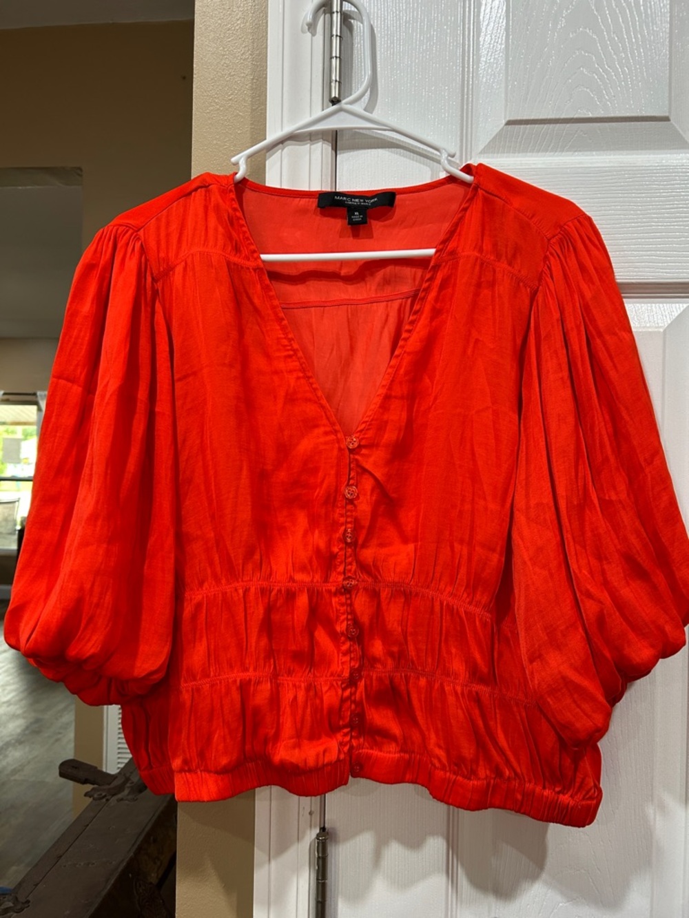 Marc New York Bright Red Button-Front V-Neck Blouse